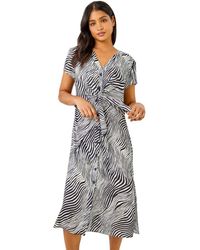 Roman - Abstract Wave Print Tie Knot Detail Dress - Lyst