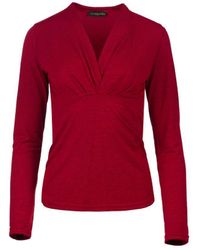 Conquista - Red Melange Long Sleeve Faux Wrap Jersey Top - Lyst