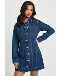 Boohoo - Petite Western Denim Mini Dress - Lyst