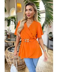 AX Paris - Short Sleeve Wrap Belted Top Denim - Lyst