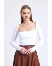Hiccup - Square Neck Ribbed Long Sleeve Basic Top - Lyst