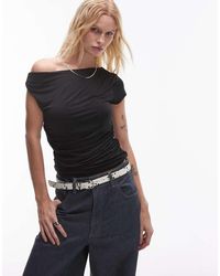 TOPSHOP - Slinky Asymmetric Off The Shoulder Top - Lyst