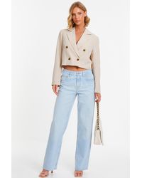 Quiz - Cropped Tailored Blazer Material_Polyester - Lyst