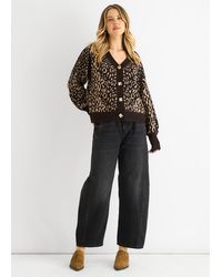 Gini London - Schokoladenfarbiger Animal-Print-Wollmix-Cardigan-Look-Pullover - Lyst
