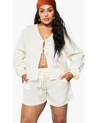 Boohoo - Plus Shell Trim Tie Front Beach Co Ord - Lyst