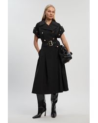 Karen Millen - Petite Polished Tailored Button Detail Pleated Midi Dress - Lyst