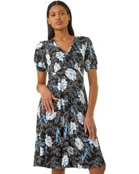 Roman - Floral Print V-Neck Stretch Midi Dress - Lyst