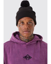 BoohooMAN - Flat Knit Bobble Beanie - Lyst
