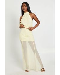 Boohoo - Chiffon Ruched Halterneck Top And Maxi Skirt Co-Ord - Lyst