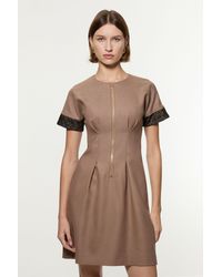 Karen Millen - Petite Tailored Twill Lace Mix Zip Front Mini Dress - Lyst