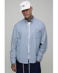 BoohooMAN - Tall Oversized Boxy Stripe Long Sleeve Curved Hem Shirt - Lyst