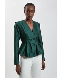 Karen Millen - Structured Satin Peplum Tailored Blazer - Lyst