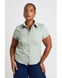 Boohoo - Plus Stripe Cap Sleeve Fitted Shirt - Lyst