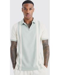 BoohooMAN - Slim Panelled Zip Neck Interlock Polo - Lyst