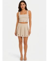Gini London - Crèmekleurige Minirok Met Oogjes En Plooien - Lyst