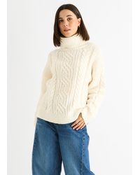 Gini London - Cremefarbener Grobstrick-Pullover Mit Hohem Kragen - Lyst