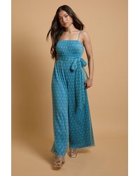 Oasis - Petite Corset Detail Pleated Mesh Jumpsuit - Lyst