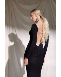 Boohoo - Ruched Bum Low Back Slinky Long Sleeve Maxi Dress - Lyst