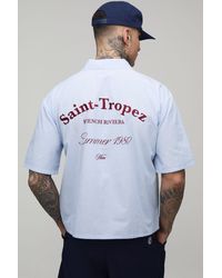 BoohooMAN - Tall Oversized Boxy Club De Caviar Printed Stripe Shirt - Lyst