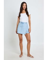 Boohoo - Tall Wrap Front Denim Skort - Lyst