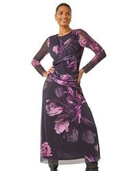 Roman - Floral Mesh Stretch Maxi Dress - Lyst
