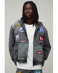 BoohooMAN - Moto Badge Boxy Denim Hoodie - Lyst