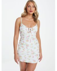 Quiz - Ditsy Floral Ruched Mini Dress - Lyst