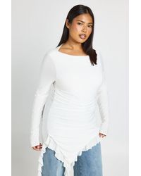 Boohoo - Plus Soft Touch Long Sleeve Frill Hem Top - Lyst