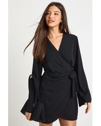Boohoo - Hammered Wrap Front Mini Dress - Lyst