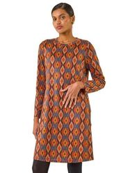 Roman - Geo Print Stretch Swing Dress - Lyst