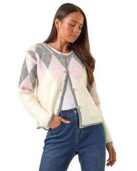 Roman - Petite Buttoned Argyle Knit Cardigan - Lyst