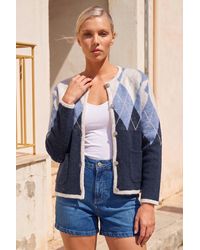 Roman - Petite Buttoned Argyle Knit Cardigan - Lyst