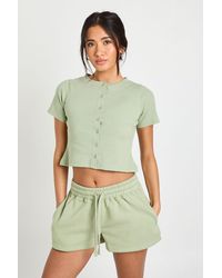 Boohoo - Ribbed Button Through Cap Sleeve Top And Short Tracksuit - Lyst