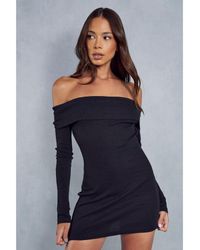 MissPap - Ribbed Off The Shoulder Long Sleeve Mini Dress - Lyst