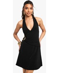 Boohoo - Halter Neck Trim Detail Wrap Mini Dress - Lyst