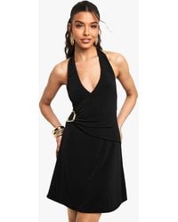 Boohoo - Halter Neck Trim Detail Wrap Mini Dress - Lyst