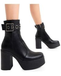 LAMODA - Ankle Boots Pluto Round Toe Platform Heel With Strap, Zip & Buckle - Lyst