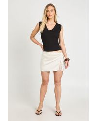 Boohoo - Petite Lace Insert Satin Mini Skirt - Lyst