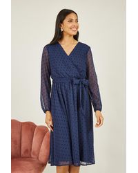 Mela London - Dobby Spot Long Sleeve Wrap Over Midi Dress - Lyst