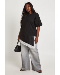 Boohoo - Plus Contrast Lace Satin Hem T-Shirt - Lyst