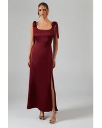 Oasis - Satin Tie Shoulder Midi Bridesmaid Dress - Lyst