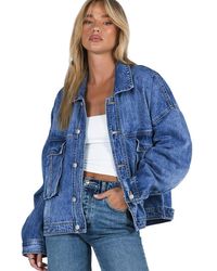 Azura Exchange - Chest Pockets Drop Shoulder Loose Denim Jacket Cotton - Lyst