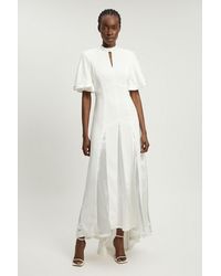 Karen Millen - Satin Contrast Detail Woven Midi Dress - Lyst