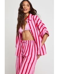 Boohoo - Stripe Cheesecloth Boxy Beach Shirt - Lyst