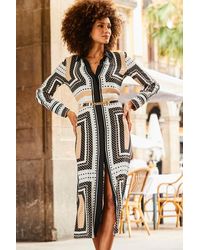 Sosandar - Geometric Print Midi Shirt Dress With Chain Belt - Lyst