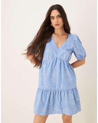 Jdy - Embroidery Details Tiered Mini Dress - Lyst