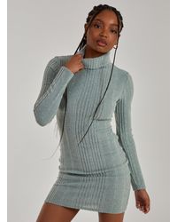 Pink Vanilla - Chunky Brushed Rib Roll Neck Dress - Lyst
