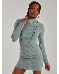 Pink Vanilla - Chunky Brushed Rib Roll Neck Dress - Lyst