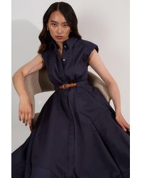Karen Millen - Tailored Cotton Belted Collared Full Midi Dress - Lyst