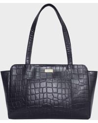 Assots London - 'judith' Navy Croc Real Leather Shoulder Bag - Lyst